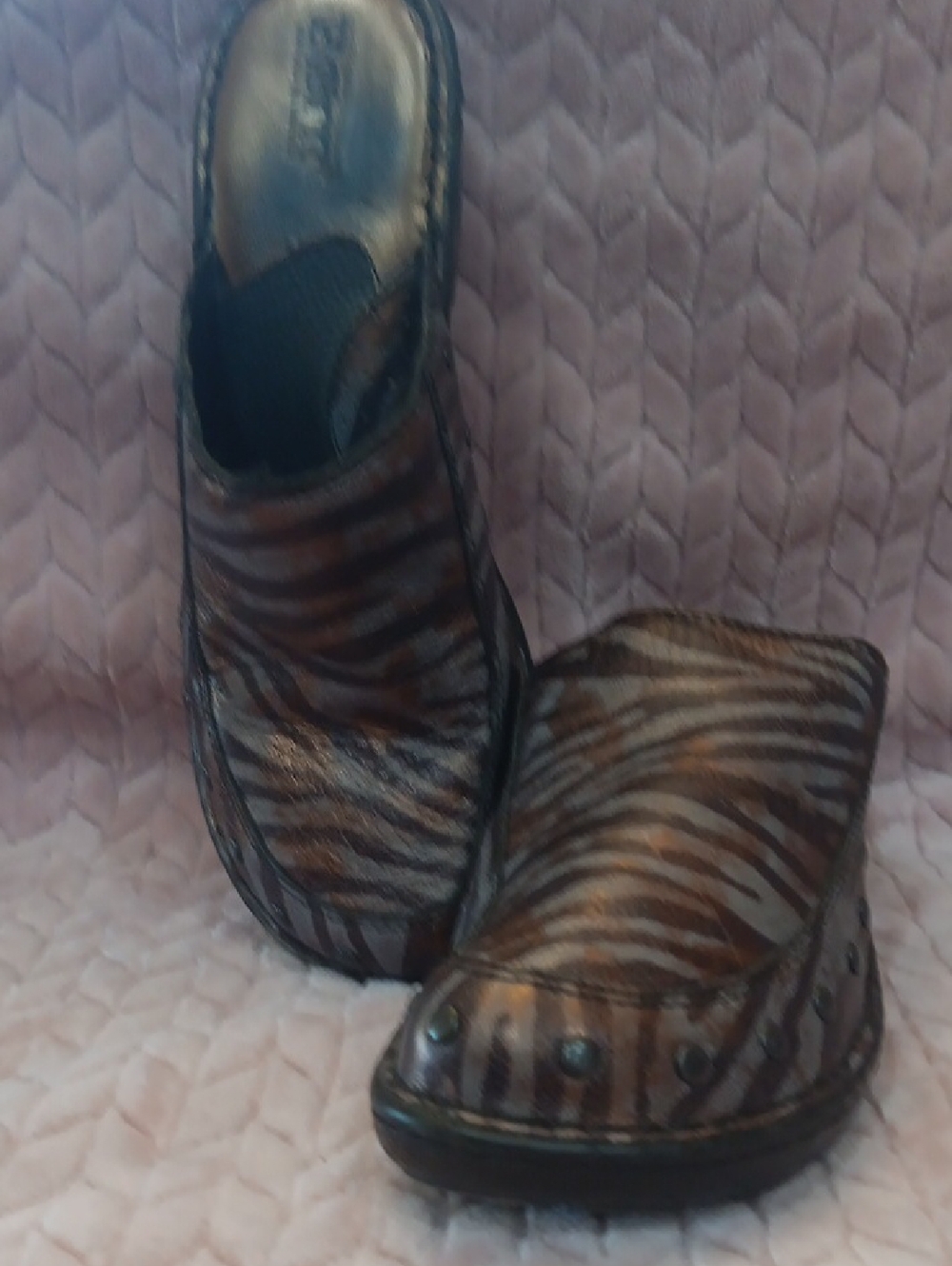 Born Brown Zebra-Print Slip-On Clogs